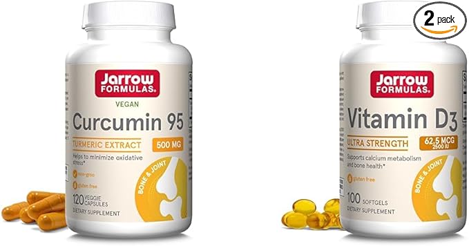Jarrow Formulas Curcumin 95 500mg - Up to 120 Servings (Veggie Caps) &amp Vitamin D3 62.5 mcg (2500 IU) - 100 Servings (Softgels) - Bone Health