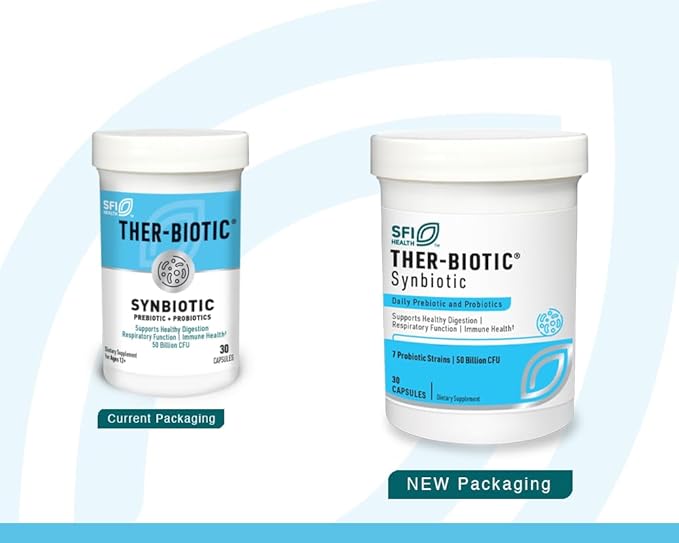 Klaire Labs SFI Health Ther-Biotic Synbiotic - Prebiotics and Probiotics for Women &amp Men - 50 Billion CFU Probiotic Capsules with Sunfiber - Digestive Health and Immune Support (60 ct)