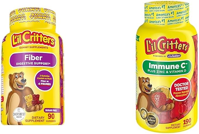 L’il Critters Fiber Daily Gummy Supplement for Kids for Digestive Support Berry and Lemon Flavors &amp Immune C Daily Gummy Supplement Vitamin for Kids for Vitamin C D and Zinc for Immune Support
