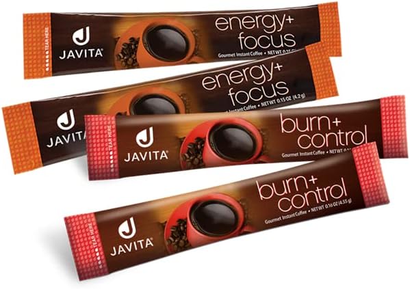 Burn + Control/Energy + Focus Coffee Bundle One box ea. Javita Premium South American Coffee blend with herbs for Weight Management Focus and Clarity 24 ct box Great for travel