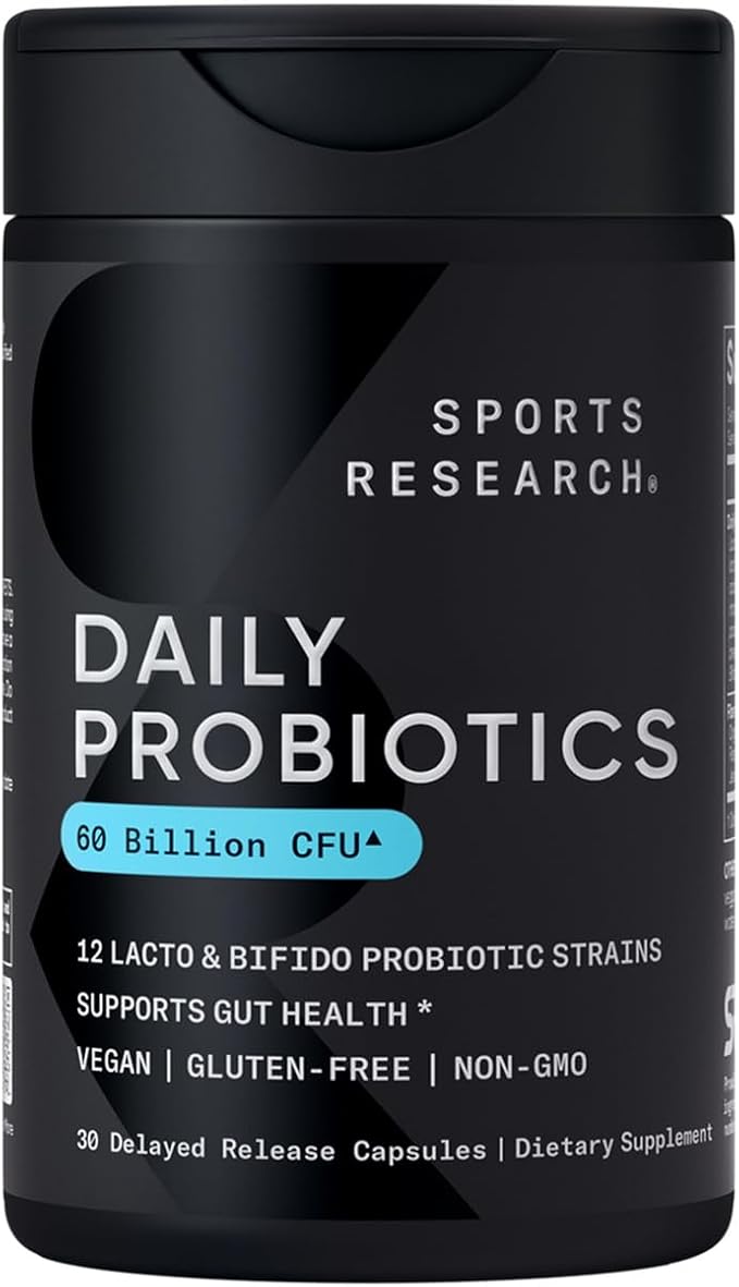 Sports Research® Bowel Trouble Pack - Daily Probiotics with Prebiotics 60 Billion CFU + L-Glutamine + Organic Greens Superfood Powder w/Spirulina Chlorella Adaptogens Enzymes Probiotics &amp 8 V