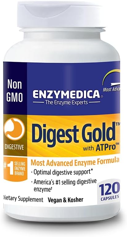 Enzymedica Digest Gold + ATPro Maximum Strength Enzyme Formula 14 Key Enzymes Including Amylase Protease Lipase and Lactase 120 Capsules