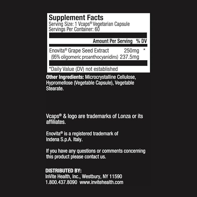 Invite Health - Grape Seed Extract - Support for Circulatory Health and Blood Pressure Already Within a Normal Range - 60 Vegetarian Capsules - 30 Day Supply (2-Pack)