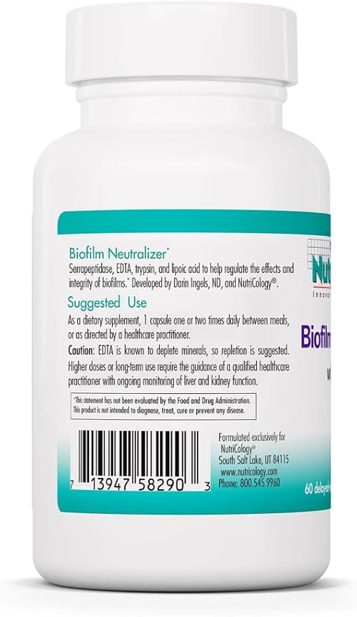 Allergy Research Group Nutricology Biofilm Neutralizer - Biofilm Defense EDTA Supplement Proteolytic Enzymes Serrapeptase Vegetarian Capsules - 60 Count
