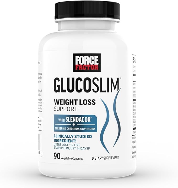 Force Factor GlucoSlim Weight Loss Pills &amp Metabolism Booster Non-Stimulant Thermogenic Fat Burner &amp Appetite Suppressant with Clinically Studied Slendacor 90 Vegetable Capsules