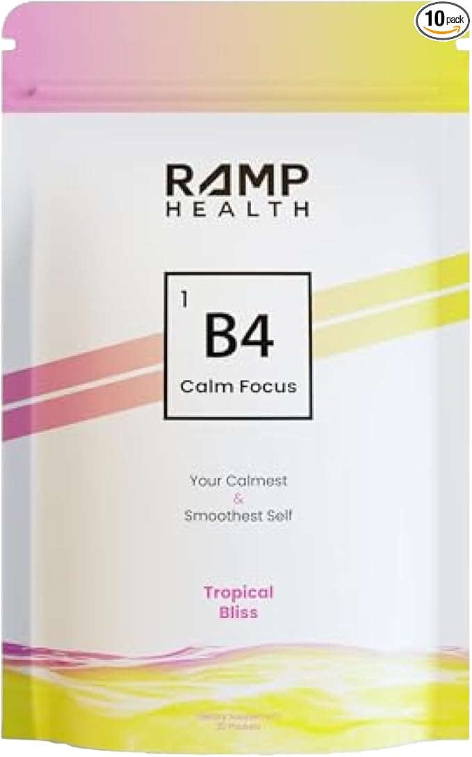 B4 - Supplement - Available in 6 Flavors - L-Theanine Lemon Balm Extract and More - 10 Count (10 Packets Tropical Bliss)