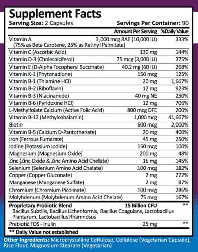 ProCare Health | Bariatric Multivitamin + Probiotics | 45mg Iron | 180 Count | 3 Month Supply