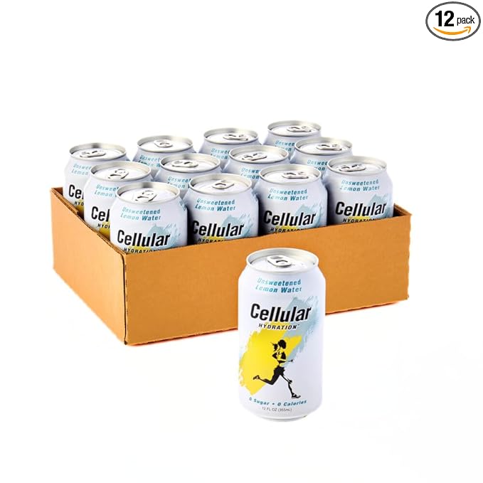 Cellular Hydration Unsweetened Lemon Flavored Water 12 Pack of 12 Fl Oz Cans Zero Sugar Zero Sodium Electrolyte-Enhanced Hydration