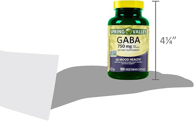 Spring Valley GABA Amino Acid Supplement 750 mg Unflavored 100 Count for Calm Mind Sleep Set by Basket Goods