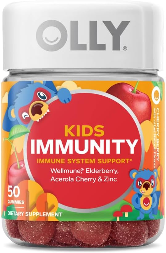 OLLY Kids Immunity Gummy Immune Support Wellmune Elderberry Vitamin C Zinc &amp Probiotic + Prebiotic Gummy Digestive Support and Gut Health 500 Million CFUs Fiber