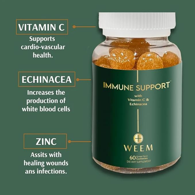 WEEM Immune Support Gummies - Vitamin C - Zinc - Echinacea - Health System Support - Alternative to Pills Gluten-Free Natural Supplement for Kids and Adults - 3 Pack