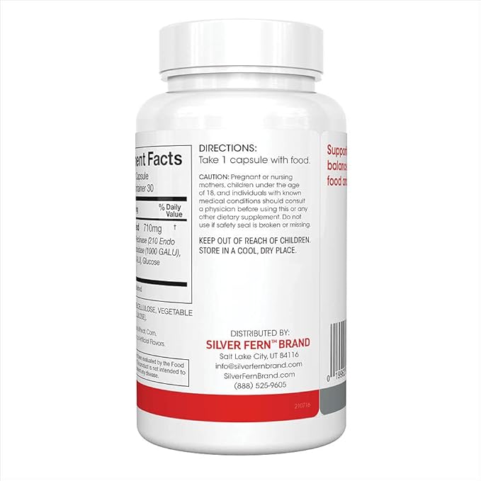 Silver Fern Bloat &amp Gas Relief Digestive Enzyme Blend - 1 Bottle = 30 Servings - FODMAP &amp Bloating Digestion Supplement with Tolerase L Pectinase &amp More (1 Bottle)