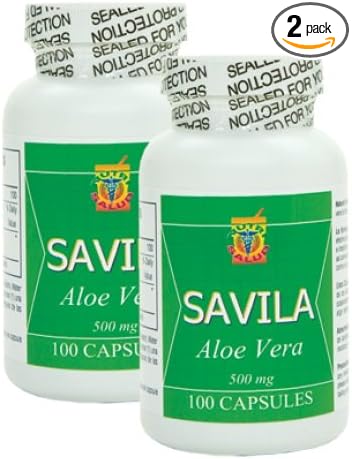 Nutrisalud Products Capsulas de Savila Aloe Vera Capsules 500mg. Set de 2 frascos 100 capsulas CADA uno.Efectivo Contra ulcerasagrurasmala DigestionColitisestreñimiento.Dura mas de 3 Meses.