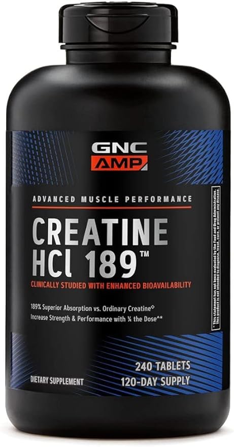 GNC AMP Creatine HCl 189 Pills Supports Strength &amp Muscle Building Athletic Performance Energy Production Recovery Supplement Fast Absorbing Gluten Free Formula 240 Tablets (1 Pack)