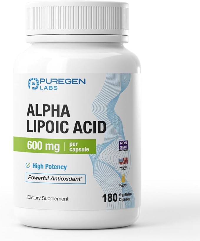 Puregen Labs Alpha Lipoic Acid 600mg [High Potency] Total 360 Veggie Caps Antioxidant Support | No Harmful Additives | Non-GMO NO Gluten and Dairy 600 mg per Capsule - 2 Pack
