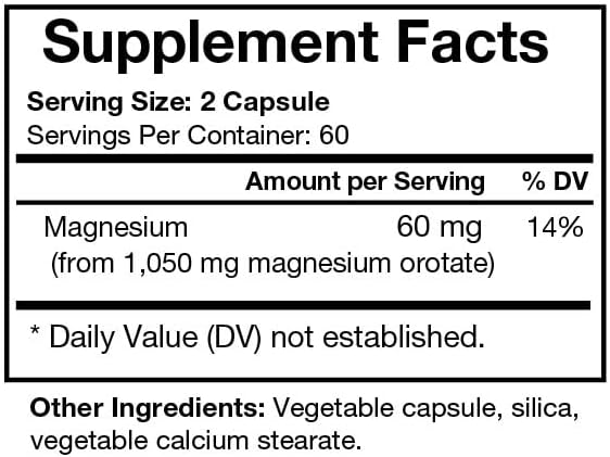 Magnesium Orotate - Bioavailable Chelated Mineral Supplement - 60 mg per Serving - Supports Sleep Heart Health Energy Muscle &amp Nerve Health - 120 Capsules