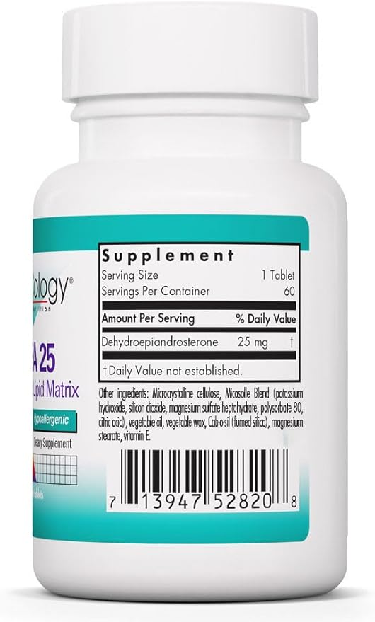Allergy Research Group NutriCology DHEA 25mg Supplement - Micronized Lipid Matrix Hormone Support Support for Women &amp Men Hypoallergenic Soy-Free Scored Tablets - 60 Count
