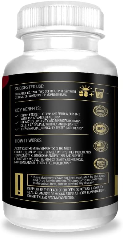 ACTIF Klotho Mega Support with 20+ Advanced Factors for Longevity Support - Non GMO Made in USA 90 Count