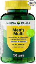 SUREFECT Spring Valley Men's Multivitamin Tablets with Fruits &amp Vegetables - Includes Turmeric for Joint Support 150 Count Organizer.