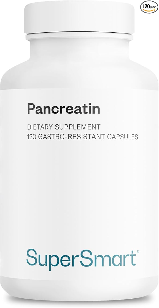 Supersmart - Pancreatin 10X 4000 per Day (Extra Strength) - Digestive Enzymes Supplement - with Protease Lipase Amylase Trypsin - Healthy Digestion Support | Non-GMO &amp Gluten Free - 120 DR Caps