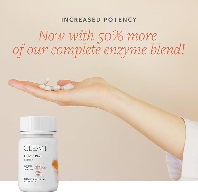Clean Digest Plus Digestive Enzymes for Bloating Relief - Full Spectrum Enzyme Blend for Comfortable Digestion Gas Relief 60 Capsules
