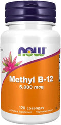 NOW Foods Methyl B12 - Methylcobalamin Plus Folic Acid - 5000 MCG (120 Lozenges)