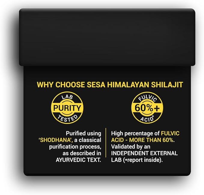 sesa Himalayan Shilajit Resin 100% Ayurvedic 50 Servings of 400mg Helps Boost Strength 85+ Trace Minerals Endurance &amp Immunity 70%+ Fulvic Acid Contains Lab Certificate