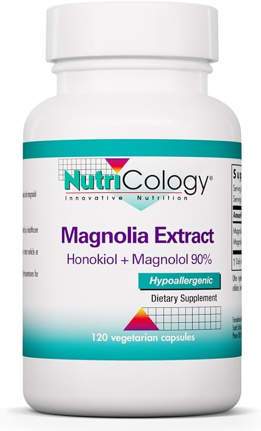 Allergy Research Group Nutricology Magnolia Extract Supplement - Stress &amp Sleep Support Magnolia Bark Honokiol Magnolol Cortisol Manager Vegetarian Capsules - 120 Count