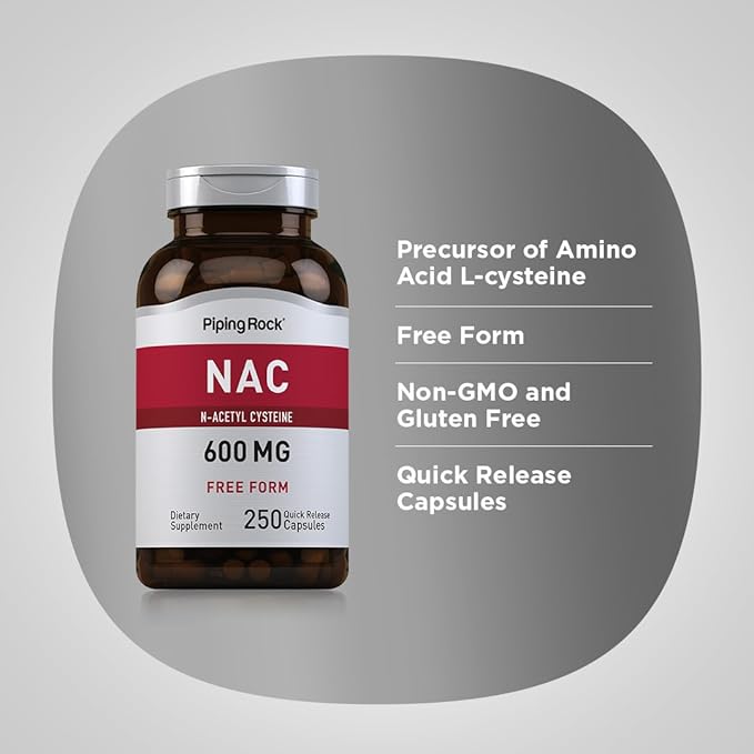 Piping Rock NAC Supplement N-Acetyl Cysteine | 600mg | 250 Capsules | Free Form Pills for Women and Men | Non-GMO Gluten Free