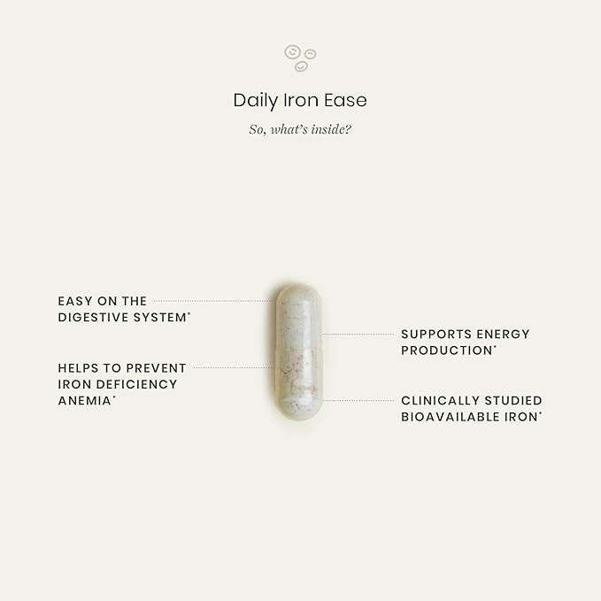 Perelel Daily Iron Ease 15MG Iron Supplements with Magnesium Vitamin C &amp Vitamin B12 for Nutrient &amp Energy Support Capsules for Women and Men Soy Dairy &amp Gluten Free Non GMO 30 Pil