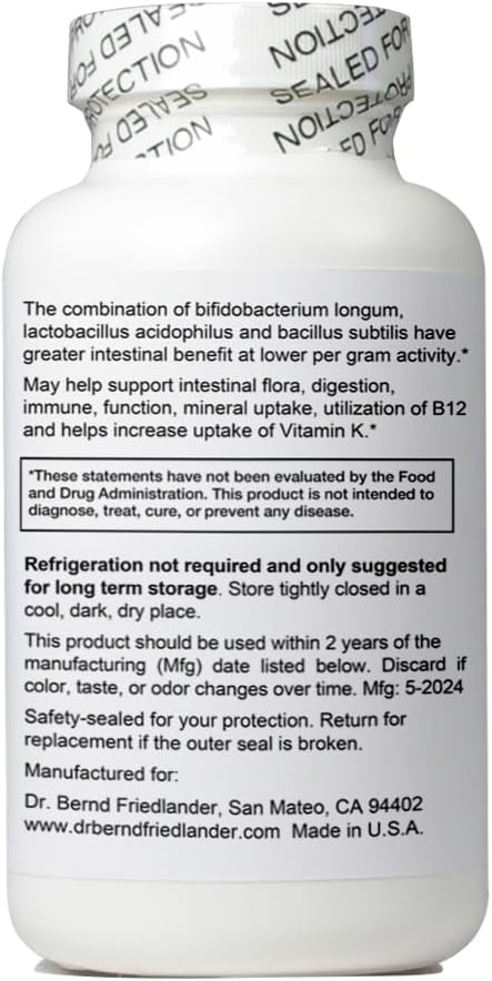 Ultra Blend Probiotic Supplement Powder 6.3 oz. 60 Servings of 3.3 Billion Units of Bifidobacterium Longum Lactobacillus Acidophilus and Bacillus Subtilis.