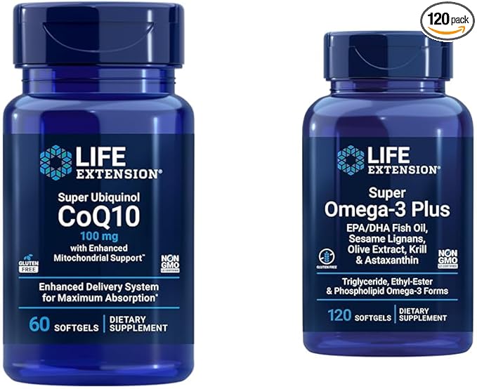 Life Extension Super Ubiquinol CoQ10 with Enhanced Mitochondrial Support &amp Super Omega-3 Plus EPA/DHA Fish Oil Sesame Lignans Olive Extract Krill &amp Asta