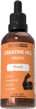 Creatine HCL Liquid Drops for Men &amp Women - 2ml Per Serving L-Theanine Vitamin B12 &amp B6 L-Carnitine - High Absorption 4 Fl Oz (120ml) (4 FL OZ Peach)