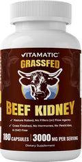 Vitamatic Grass-Fed Beef Kidney 180 Capsules – Freeze-Dried Non-GMO Bovine Liver Supplement – Pasture-Raised Glandular-Based Formula