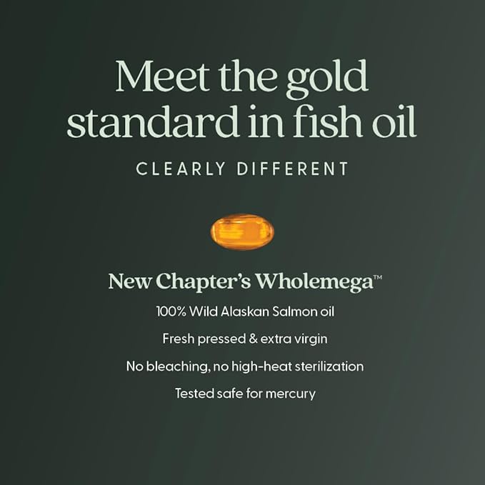 New Chapter Wholemega Fish Oil Supplement Tiny Capsules 2000mg per Serving Clinically Proven Wild Alaskan Salmon Oil with Omega-3 + Vitamin D3 + Astaxanthin 500mg Each - 90 Count
