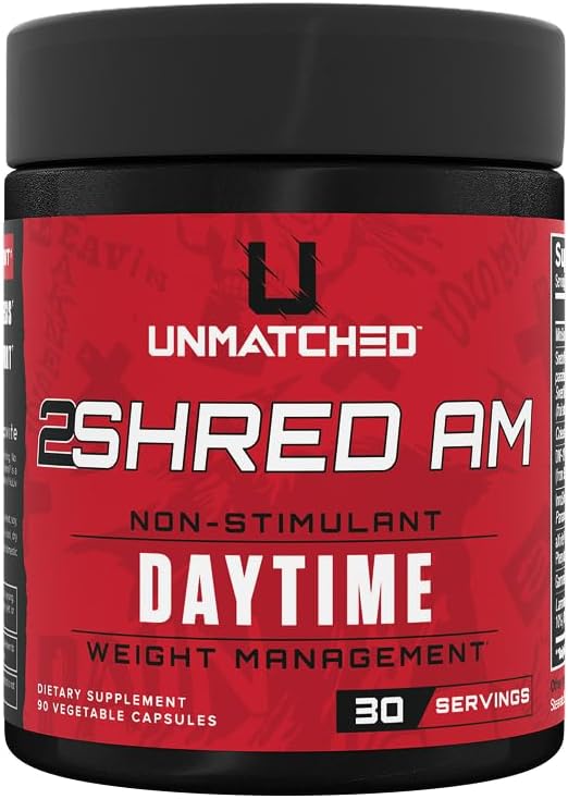 Unmatched 2Shred AM + PM | Non Stimulant Weight Management System | Thermogenesis Fat Burning &amp Appetite Control | 180 Vegetable Capsules 30 Day Supply