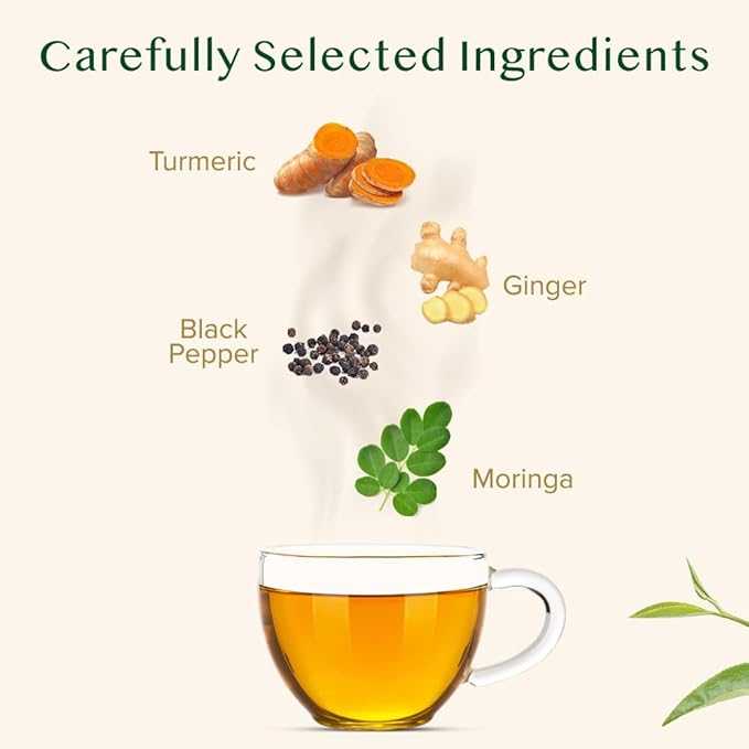 VAHDAM Turmeric Moringa Tea Bags (100 Herbal Tea Bags) Caffeine Free Non GMO | 100% Pure Herbal Blend - Sweet &amp Earthy | Resealable Ziplock Pouch