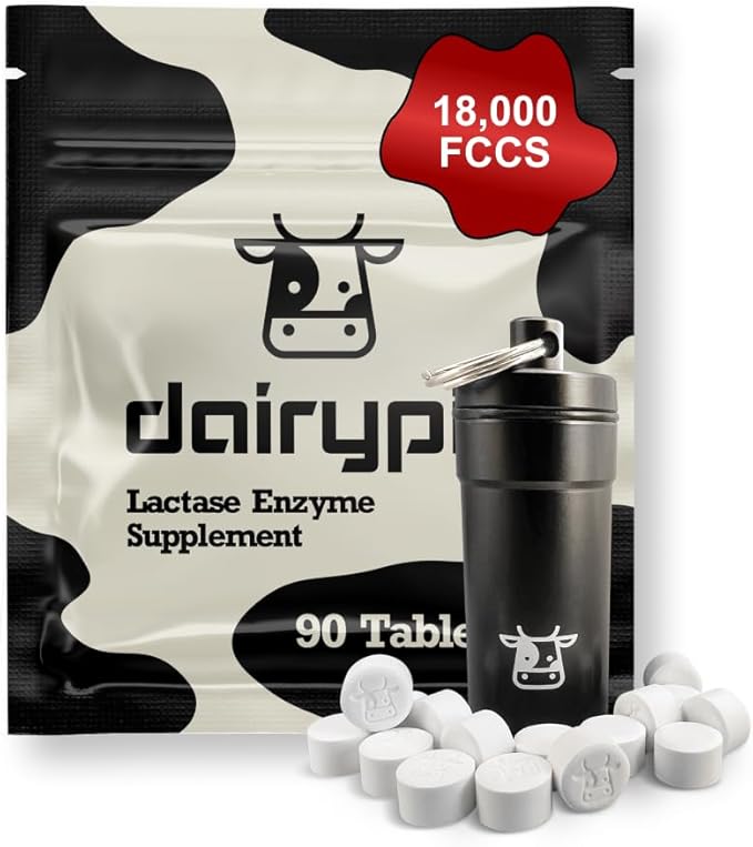 DairyPill Lactase Enzyme 18000 FCCs per Pill 90 Count Solution for Lactose Intolerance Portable Easy to Swallow Preservative and Gluten Free American Made Non GMO