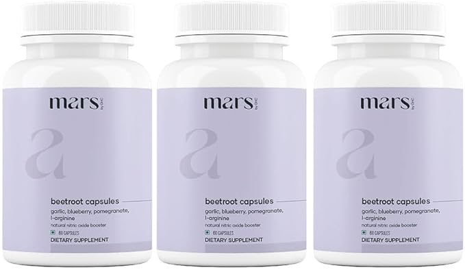 Mars Beetroot Capsules with L-Arginine Garlic Pomegranate &amp Blueberry Nitric Oxide Booster Supplement Pack of 3