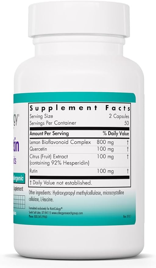 Nutricology Quercetin Bioflavonoids - Lemon Bioflavonoid Complex Rutin Citrus Extract Hesperidin Vegetarian Capsules - 100 Count