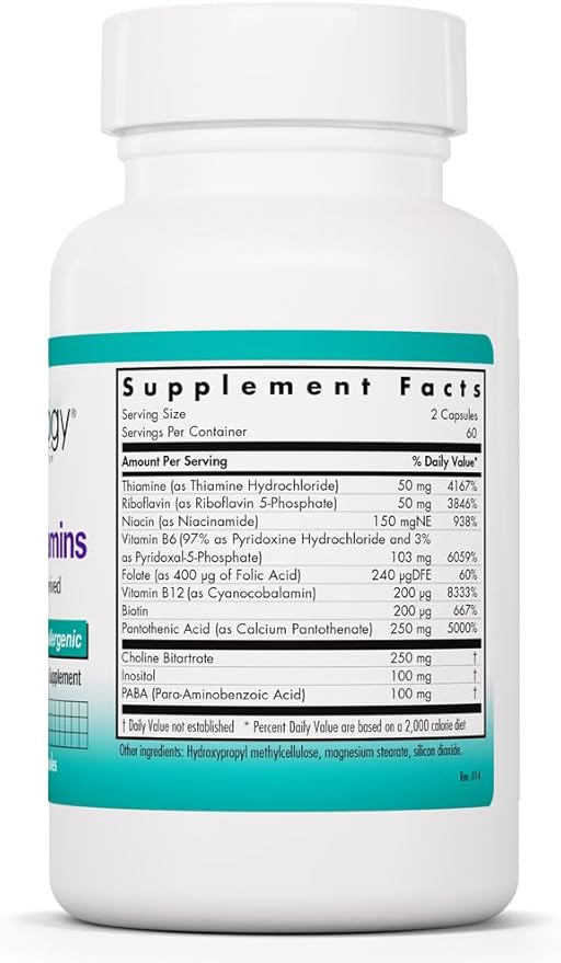 Allergy Research Group NutriCology Super B Vitamins - Complete B-Vitamin Complex - Energy &amp Metabolic Support - Hypoallergenic - 60 Servings - 120 Capsules