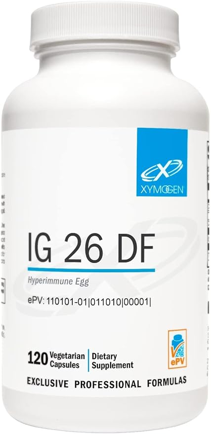 XYMOGEN IG 26 DF - Dairy-Free Immunoglobulin Capsules for Intestinal &amp Immune System Support - Hyperimmune Egg-Derived Immunoglobulins - 120 Capsules