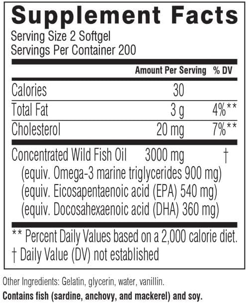 Swisse Wild Fish Oil Omega 3 Supplements for Women and Men 1000 mg Softgels | EPA DHA Fish Oil Supplements | Odorless - Helps Support Brain Eye and Heart Health | 400 Softgel Pills