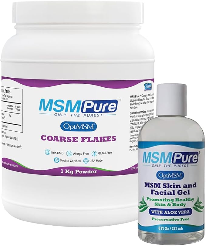 KALA HEALTH MSMPure MSM Coarse Flakes 2.2 lb and MSM Gel with Organic Aloe 8oz Bundle
