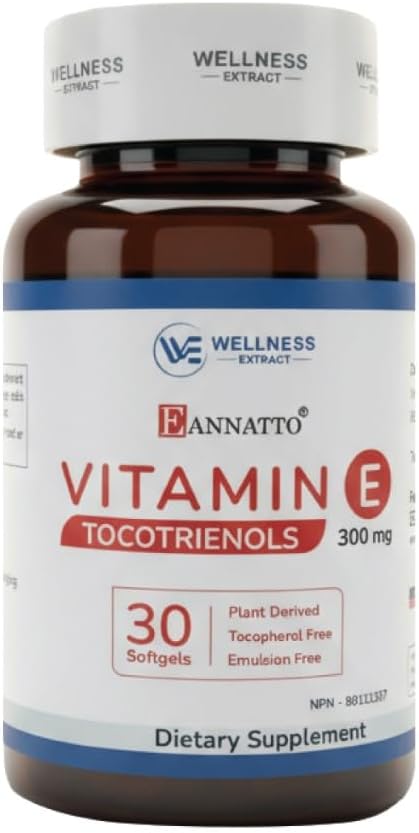 WELLNESS EXTRACT Eannatto Tocotrienols Vitamin E Supplements Tocopherol Free Non-GMO Gluten Free &amp Antioxidant (300MG 30 Softgels)