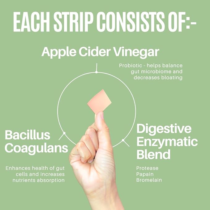 NutriHugs Gut Health Probiotic Oral Strips - Bacillus Coagulans Apple Cider Vinegar Digestive Enzymes | Vegan Sugar-Free Non-GMO | Doctor-Formulated | 30 Dissolving Strips