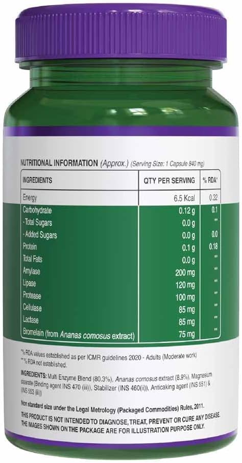 Generic Digestive 665mg with Bromelain Better Bioavailability Supports Digestion &amp Better Absorption of Food Nutrients - 60 Veg Capsules