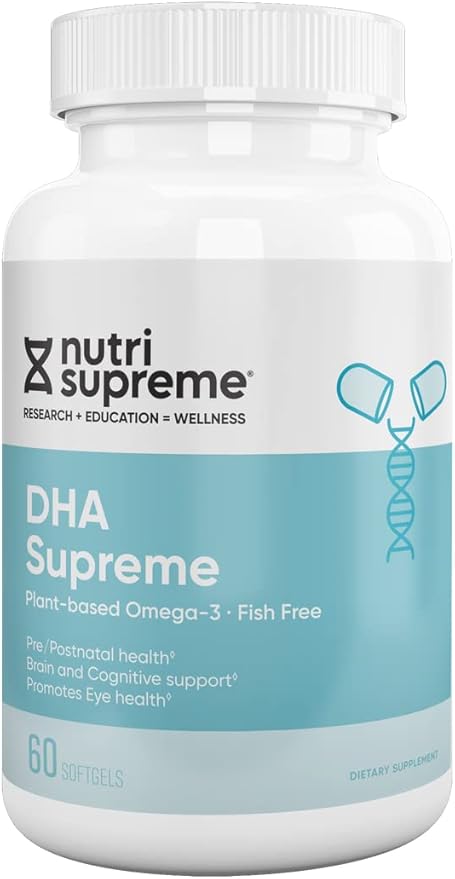 Nutri Supreme DHA Supreme Plant Based Superior DHA Supplement from Algal Oil for Pregnant Woman Brain Eye &amp Nervous System Support No Fish Oil Kosher Certified 60 Softgels