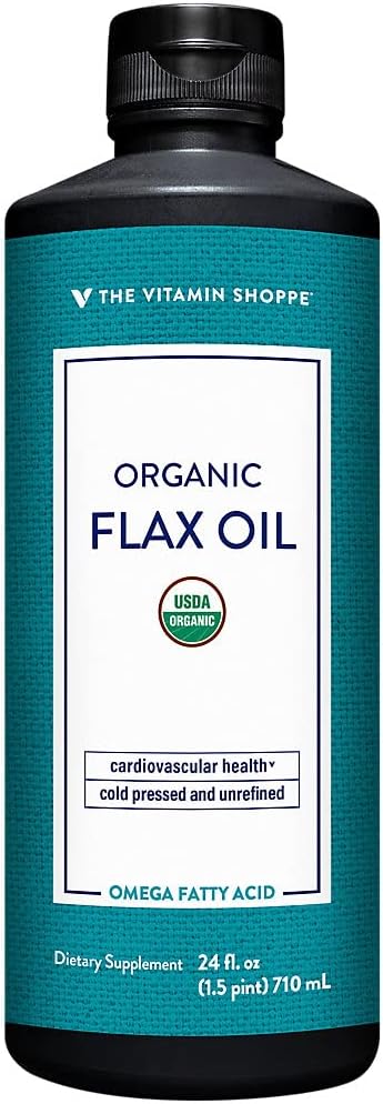 The Vitamin Shoppe Certified Organic Flax Seed Oil Essential Fatty Acids that Supports Cardiovascular Health (24 Fluid Ounces Liquid)