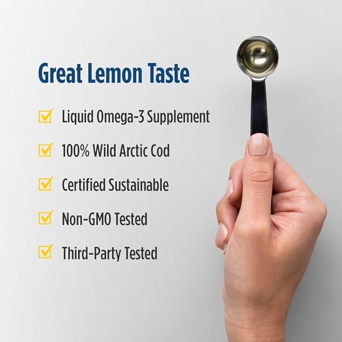 Nordic Naturals Arctic Cod Liver Oil Lemon - 8 oz - 1060 mg Total Omega-3s with EPA &amp DHA - Heart &amp Brain Health Healthy Immunity Overall Wellness - Non-GMO - 48 Servings